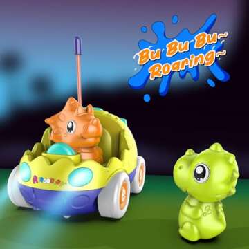 Remote Control Car for Toddlers, Toddler Toys for 18+Months RC Cars with LED Lights & Music, Dinosaur Toys for Kids 2 3 4 5 Years Old, Birthday Gifts Toys for 3+ Year Old Girls Boys Toys-2 Pack