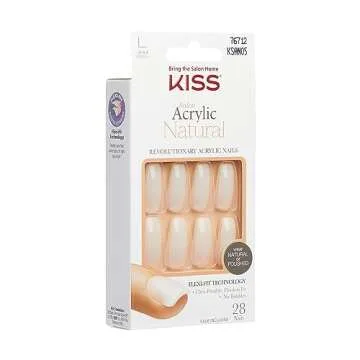 KISS Salon Acrylic Press On Nails, Nail glue included, 'Strong Enough', White, Long Size, Coffin Shape, Includes 28 Nails, 2g Glue, 1 Manicure Stick, 1 Mini File