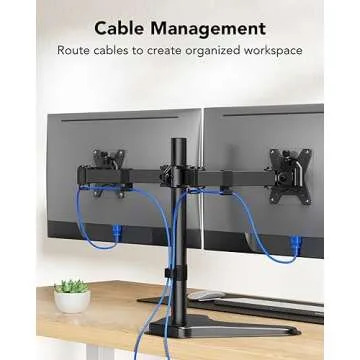 HUANUO 32 inches Dual Monitor Stand up to 17.6lbs per Arm, High-Grade Aluminum Free-Standing Dual Monitor Mount for 2 Screens. Fully Adjustable Dual Monitor Stand for Desk with Tilt, Swivel, Rotation
