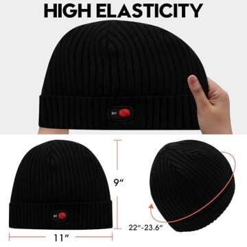 Rabbitroom Heated Hat for Men Women Rechargeable Electric Heated Beanie Hat Winter Warm Heated Skull Cap for Fishing Hiking Skiing(Black-K)