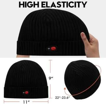 Rabbitroom Heated Hat for Men Women Rechargeable Electric Heated Beanie Hat Winter Warm Heated Skull Cap for Fishing Hiking Skiing(Black-K)