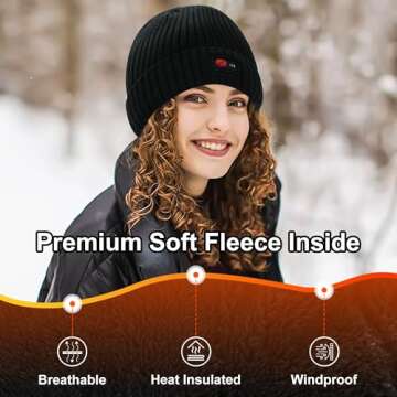 Rabbitroom Heated Hat for Men Women Rechargeable Electric Heated Beanie Hat Winter Warm Heated Skull Cap for Fishing Hiking Skiing(Black-K)