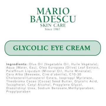 Mario Badescu Glycolic Eye Cream Anti Aging Skin Care for Fine Lines and Wrinkles, Overnight Eye Moisturizer with Vitamin E, AHA and Cocoa Butter for Combination or Dry Skin, 0.5 Ounce (Pack of 1)