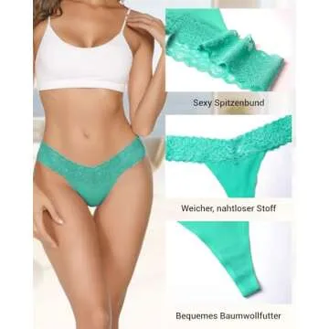 UGDUCK Lace Thongs for Women, Seamless Thong Underwear Women Lace Panties No Show Thongs for Women 6 Pack Multicolor