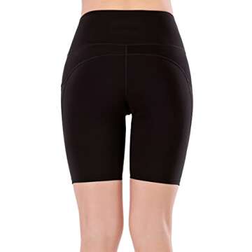 Lianshp High Waist Yoga Shorts for Women Tummy Control Athletic Workout Running Shorts with 3 Pockets 8" Black S