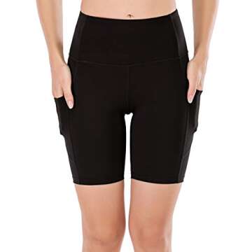 Lianshp High Waist Yoga Shorts for Women Tummy Control Athletic Workout Running Shorts with 3 Pockets 8" Black S