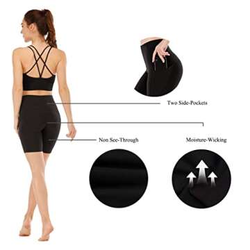 Lianshp High Waist Yoga Shorts for Women Tummy Control Athletic Workout Running Shorts with 3 Pockets 8" Black S