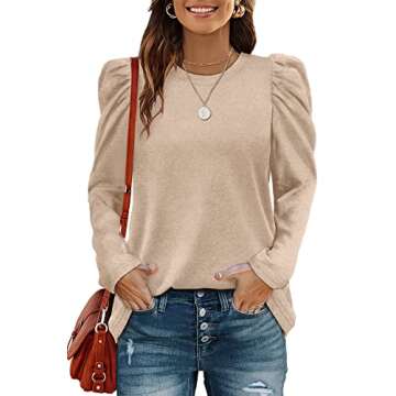 OFEEFAN Womens Fall Tops 2022 Dressy Casual Long Sleeve Shirts for Women Beige M