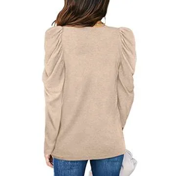 OFEEFAN Womens Fall Tops 2022 Dressy Casual Long Sleeve Shirts for Women Beige M