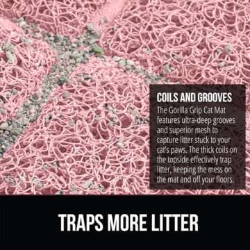 GORILLA GRIP Cat Litter Box Mat, Water Resistant Kitty Litter Trapping Mat, Textured Backing, Easy to Clean, Less Waste and Clean Floors, Kitten Supplies for Indoor Cats, Soft on Paws, 24x17 Lt Pink