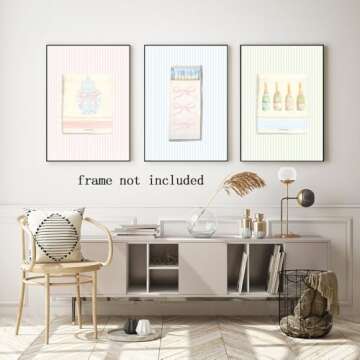 Aesthetic Matchbook Wall Art Trendy Light Blue Green and pink Watercolor bow Posters College Dorm Decor Funky Room Preppy Art Canvas Printing 3 Set 8x12inch Unframed