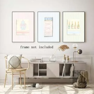 Aesthetic Matchbook Wall Art Trendy Light Blue Green and pink Watercolor bow Posters College Dorm Decor Funky Room Preppy Art Canvas Printing 3 Set 8x12inch Unframed