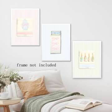 Aesthetic Matchbook Wall Art Trendy Light Blue Green and pink Watercolor bow Posters College Dorm Decor Funky Room Preppy Art Canvas Printing 3 Set 8x12inch Unframed