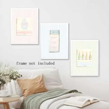 Aesthetic Matchbook Wall Art Trendy Light Blue Green and pink Watercolor bow Posters College Dorm Decor Funky Room Preppy Art Canvas Printing 3 Set 8x12inch Unframed