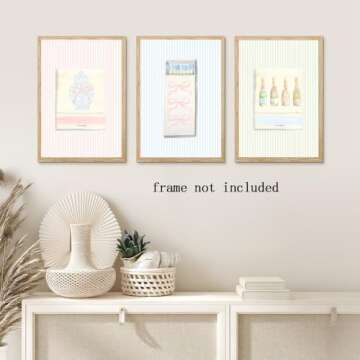 Aesthetic Matchbook Wall Art Trendy Light Blue Green and pink Watercolor bow Posters College Dorm Decor Funky Room Preppy Art Canvas Printing 3 Set 8x12inch Unframed