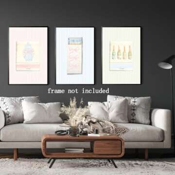 Aesthetic Matchbook Wall Art Trendy Light Blue Green and pink Watercolor bow Posters College Dorm Decor Funky Room Preppy Art Canvas Printing 3 Set 8x12inch Unframed