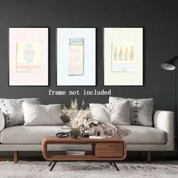 Aesthetic Matchbook Wall Art Trendy Light Blue Green and pink Watercolor bow Posters College Dorm Decor Funky Room Preppy Art Canvas Printing 3 Set 8x12inch Unframed