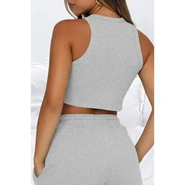 AYTOMET Womens 2 Piece Shorts Lounge Sets Two Piece Summer Workout Outfits Beach Vacation Trendy 2025 Clothes LightGrey S