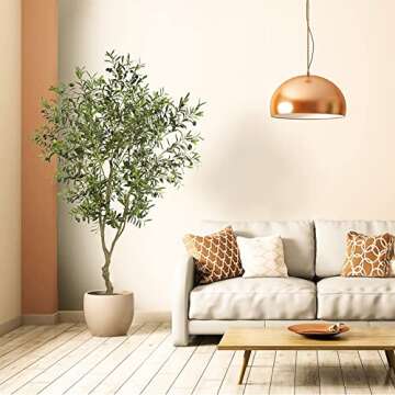 VIGGDA Artificial Tree Faux Olive Tree 7ft (82in,UV Protection 2289 Leaves) Tall Fake Olive Plant in Pot Fake Silk Tree Faux Plants Indoor