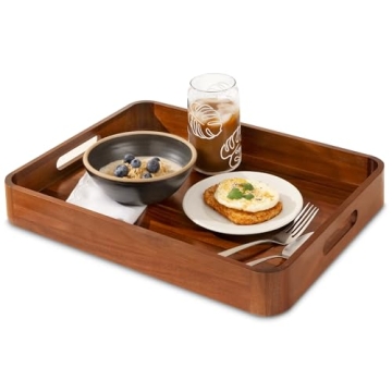 Acacia Wooden Serving Trays with Handles for Eating, Appetizers, Food, Snacks, or Home Decor, Large ...