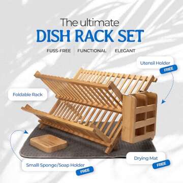 gohyl Kitchen Dish Drying Rack for Counter - Bamboo Wooden Collapsible Dishes 2 Tier Small Strainer ...