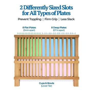 gohyl Kitchen Dish Drying Rack for Counter - Bamboo Wooden Collapsible Dishes 2 Tier Small Strainer Dishrack