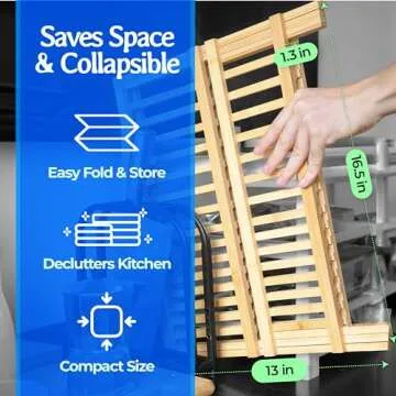 gohyl Kitchen Dish Drying Rack for Counter - Bamboo Wooden Collapsible Dishes 2 Tier Small Strainer Dishrack