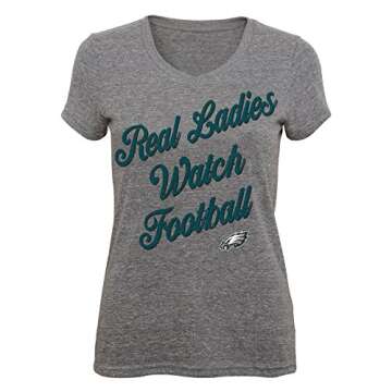 Outerstuff NFL Junior Girls Real Short Sleeve Tee, Philadelphia Eagles, Dark Grey Heather, XL(15-17)