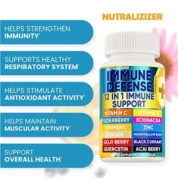 12 in 1 Premium Immune Defense Vitamins - Powerful Immune Support with Echinacea & Ginger - 120 Easy...