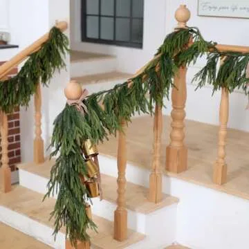 Artificial Christmas Garlands- Real Touch Norfolk Pine Garland Faux Greenery Fake Garland for Holiday, Fireplace, Mantle, Indoor Decor (1 Pcs,9 Feet)