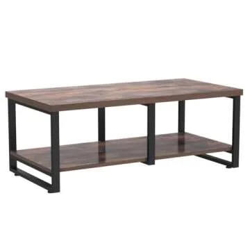 MHAOSEHU Industrial Coffee Table for Living Room, Sturdy Wood and Metal Cocktail Table with Open Storage Shelf, 47 inch Rustic Brown…