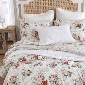 Laura Ashley - King Comforter Set, Reversible Brushed Cotton Flannel Bedding with Matching Shams, Lu...