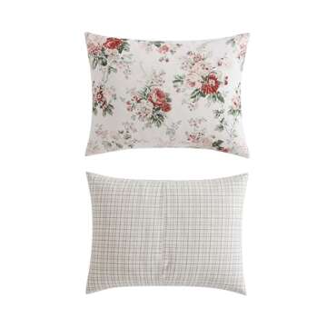 Laura Ashley - King Comforter Set, Reversible Brushed Cotton Flannel Bedding with Matching Shams, Luxuriously Soft & Warm Home Decor (Ashfield Red, King)