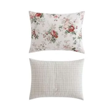 Laura Ashley - King Comforter Set, Reversible Brushed Cotton Flannel Bedding with Matching Shams, Luxuriously Soft & Warm Home Decor (Ashfield Red, King)