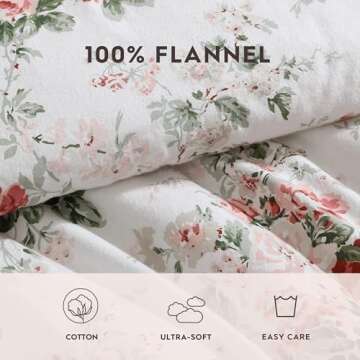 Laura Ashley - King Comforter Set, Reversible Brushed Cotton Flannel Bedding with Matching Shams, Luxuriously Soft & Warm Home Decor (Ashfield Red, King)