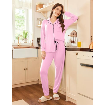 Ekouaer Soft Pajama Set with Pockets for Women