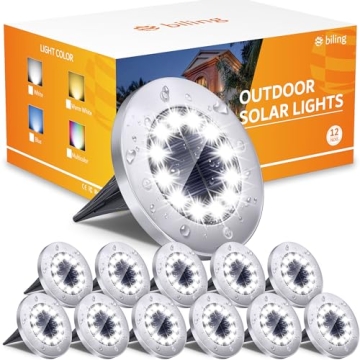 Biling Solar Outdoor Lights 12 Pack, Bright 12 LEDs Solar Ground Lights Waterproof, Flat Pathway Lig...