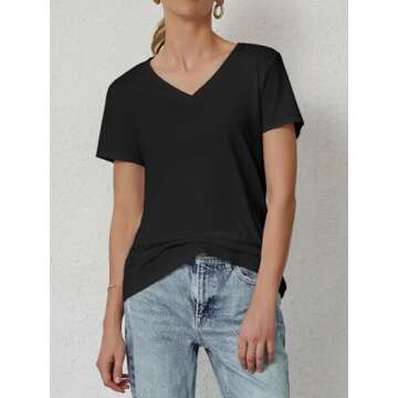 ATHMILE Women's Short Sleeve V-Neck Tee: Summer Fashion Essential, Soft Casual Wear