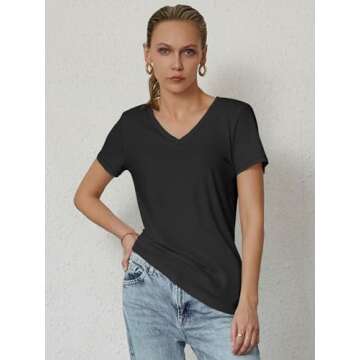 ATHMILE Women's Short Sleeve V-Neck Tee for Casual Spring Style