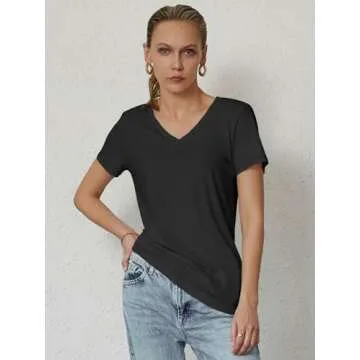 ATHMILE Women's Short Sleeve V-Neck Tee for Casual Spring Style