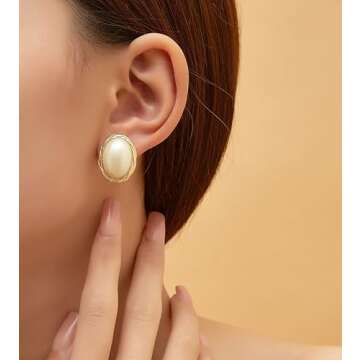 Mytys Pearl Stud Earrings, 14K Gold plated Large Pearl Earrings Gold Stud Earrings Handpicked Freshwater Cultured Hypoallergenic Large Pearl Earrings Jewelry Gifts for Her - AAA+ Quality