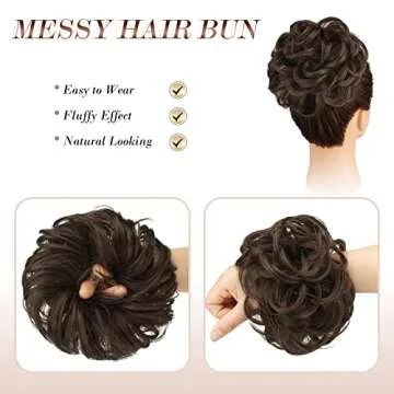 FESHFEN Messy Bun Hair Piece - Elastic Wavy Curly Hair Bun Scrunchies Extensions Synthetic Chignon Hairpieces for Women Girls, Medium Chestnut Brown 1 PCS