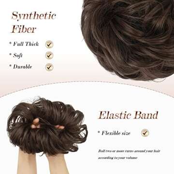 FESHFEN Messy Bun Hair Piece - Elastic Wavy Curly Hair Bun Scrunchies Extensions Synthetic Chignon Hairpieces for Women Girls, Medium Chestnut Brown 1 PCS