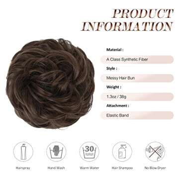 FESHFEN Messy Bun Hair Piece - Elastic Wavy Curly Hair Bun Scrunchies Extensions Synthetic Chignon Hairpieces for Women Girls, Medium Chestnut Brown 1 PCS
