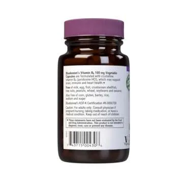 BlueBonnet Nutrition Vitamin B6 Vegetable Capsules, 100 mg, for Cardiovascular and Nervous System Health, 90 Count