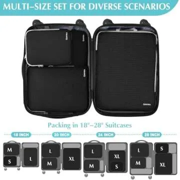 Gonex Compression Packing Cubes, 4pcs Expandable Storage Travel Luggage Bags Organizers(Black)
