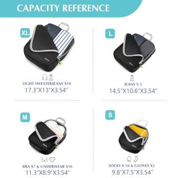 Gonex Compression Packing Cubes, 4pcs Expandable Storage Travel Luggage Bags Organizers(Black)