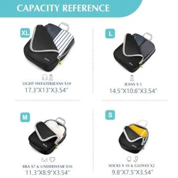 Gonex Compression Packing Cubes, 4pcs Expandable Storage Travel Luggage Bags Organizers(Black)