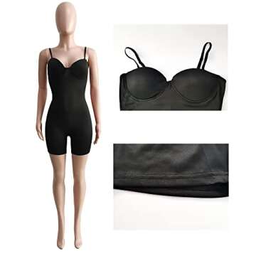 QZOOK Sexy Jumpsuit for Women Summer Solid Bodycon Rompers Spaghetti Strap Club Outfits Sleeveless Short One Piece Bodysuit Black L