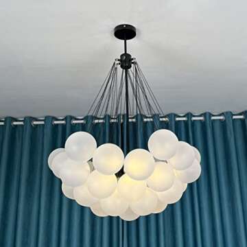 Aeyee Bubbles Ball Chandelier Decorative Ceiling Pendant Light with Frosted Glass Shade, DIY Hanging Light Fixture for Hall Bedroom Living Room in Black